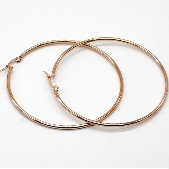 NEW Rose Gold Tone 2.75” Large Round Hoop Earrings - Picture 3 of 4